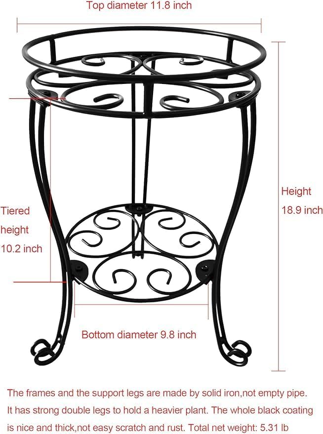11.8 inches Diameter Tall Metal Plant Stand for Indoor or Outdoor,Heavy Duty Flower Pot Stand Rack Holds Big Heavy Plants,Black (18.9 INCHES TALL) TREEZITEK