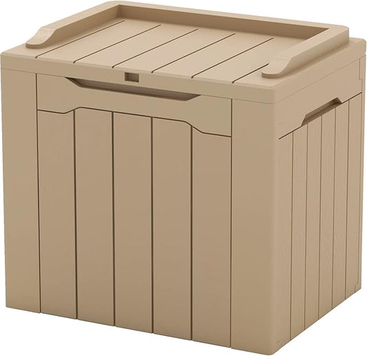 Patiowell 30 Gallon Resin Deck Box, Outdoor Storage Box for Patio Furniture, Deliveries, Pool Supplies,Waterproof and Lockable, Light Brown Patiowell