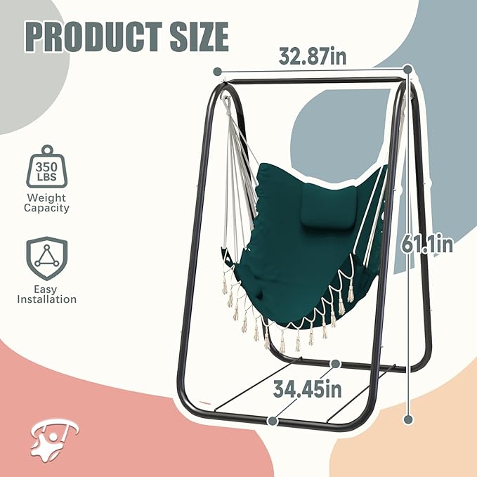 G TALECO GEAR Hammock Chair with Stand,Heavy-Duty and Rustproof Hanging Chair with Stand,Hammock Swing Chair Stand,for Indoor Outdoor Patio Yard Garden Porch (Green) TalecoGear