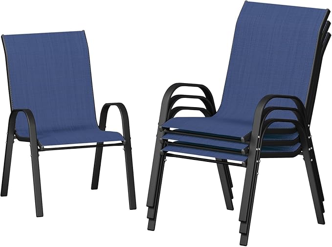 UDPATIO Patio Chairs Set of 4, Stackable Outdoor Dining Chairs with High Back, Breathable Textilene Fabric Outdoor Chair All Weather, 350LBS Capacity for Garden/Backyard (Blue) UDPATIO