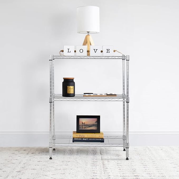 BestOffice 23Lx13.2Wx30.2H Adjustable Metal Storage Shelves 3-Tier Wire Shelving Unit Organizer Wire Rack 450Lbs Capacity for Small Places Kitchen Garage,Chrome BestOffice