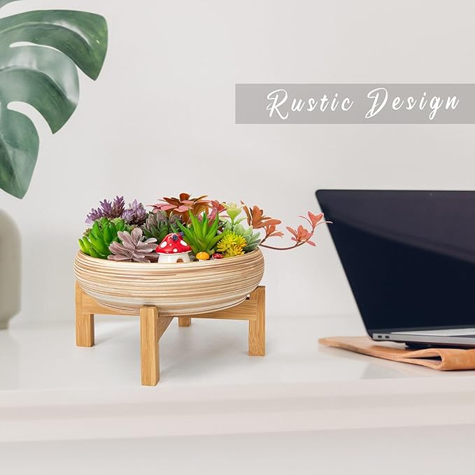 ARTKETTY Succulent Pots - 10 Inch Large Bonsai Pots with Drainage Stand, Ceramic Plant Pots Shallow Succulent Planters for Indoor Plants Decorative Cactus Flower Planter Bowl ARTKETTY