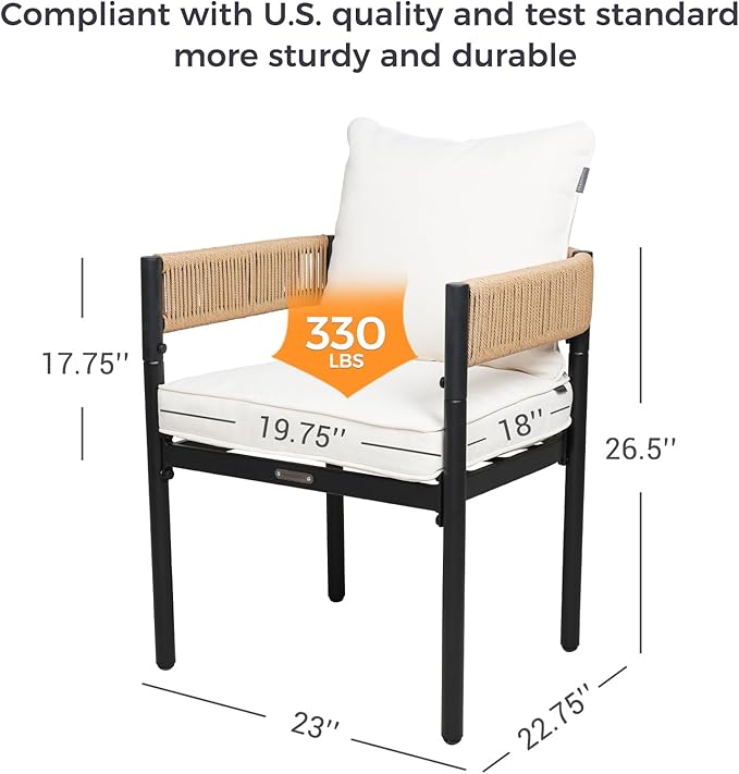 Grand patio Outdoor Dining Set, 7-Piece Patio Table and Chairs Set, Metal Woven Wicker Fixed Patio Chairs with Thickened Cushions & 1 Rectangular Woodgrain Dining Table with Umbrella Hole (Natural) GrandPatio