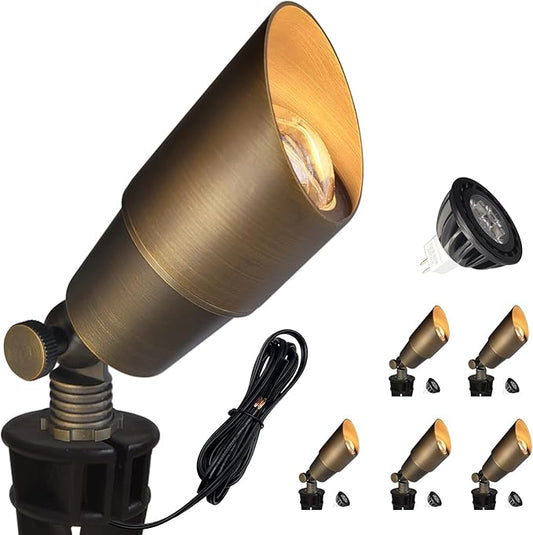 COLOER Brass Landscape Spotlights, 6 Pack Spot Lights Outdoor with 5W Aluminum Housing MR16 LED Bulb 2700K 450LM, 12V AC/DC Low Voltage Outdoor Lighting for Yard, Uplight for Garden and Patio(101B) COLOER