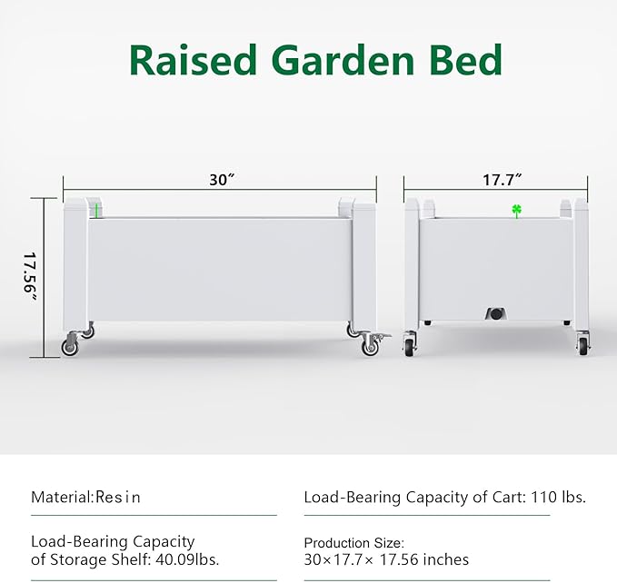 Raised Garden Bed with Wheels, 14 Gallon Self-Watering Raised Planter Box with Drainage Plug & Gauge for Vegetables Flowers Herbs Succulents, Rustproof Resin for Backyard Patio Porch (Ashen) OutdoorLivingPerfected