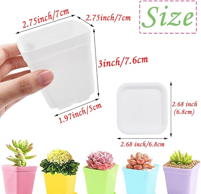 Haawooky 48 PCS 3 Inch Colorful Plastic Plant Pot,Plastic Square Nursery Pots,Seedling Nursery Pots with Saucers for Garden,Home,Office,Balcony Decor,Garden Gifts Haawooky
