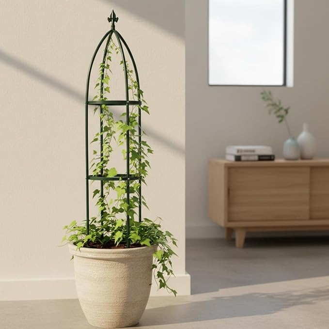 100% Metal Obelisk Garden Trellis 6.3 Feet Tall Sturdy Plant Support for Climbing Vines and Flowers Stands,1pc Upgrade (Green, Large) LeJoy+Garden