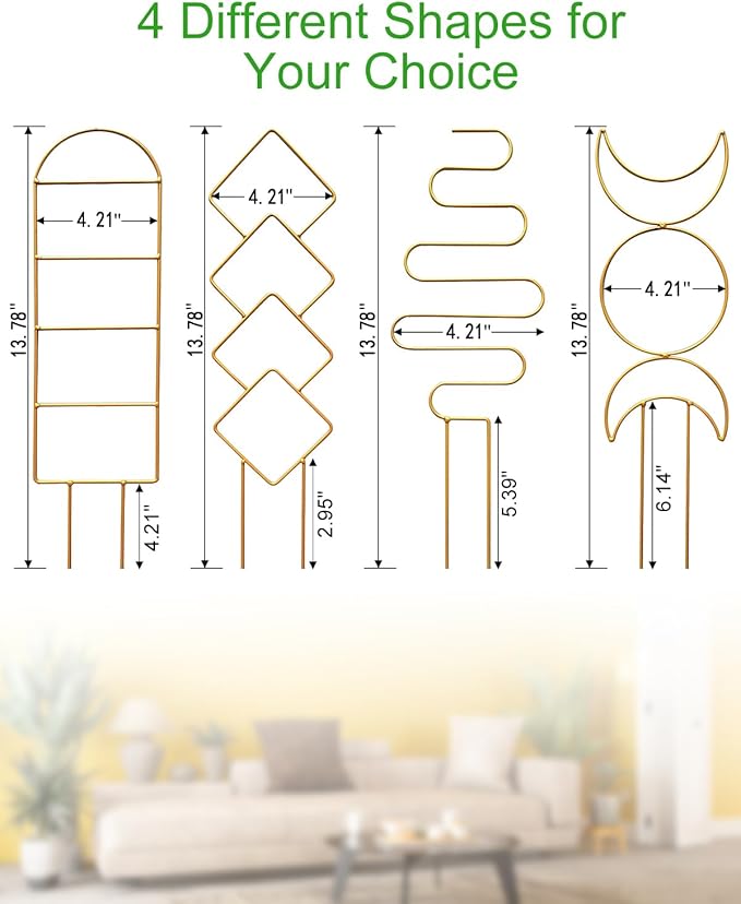 4 Pack Indoor Climbing Plant Trellis, Small Trellis for Potted Plants Outdoor, Metal Garden Trellis Plant Support Trellis with Different Patterns for Vine Ivy Flower (Golden) Whtawtaw