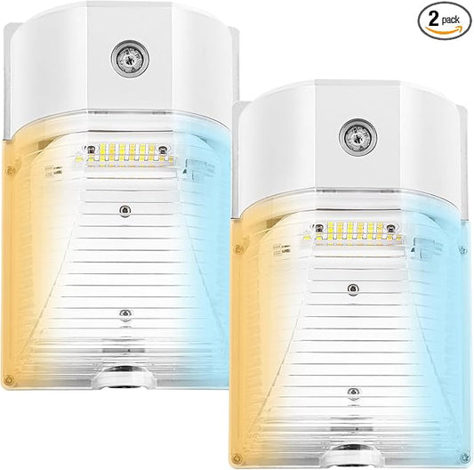CINOTON 26W LED Wall Pack Light with Dusk to Dawn Sensor, 3CCT 3000K/4000K/5000K, 26W/18W/13W Switchable, [100-277Vac] IP65 Waterproof Outdoor Security Flood Lighting for Garage Warehouse 2 Pack CINOTON