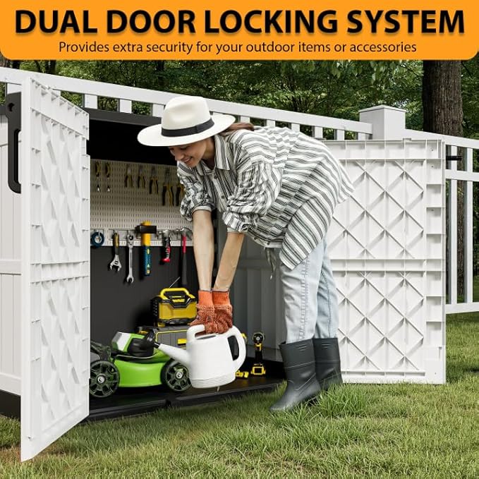 LHBcraft Outdoor Storage Cabinet 36 Cu Ft with Lockable Doors, Waterproof Outdoor Storage Box for Patios,Portable Horizontal Resin Storage Shed, Easy to Assemble LHBcraft-US