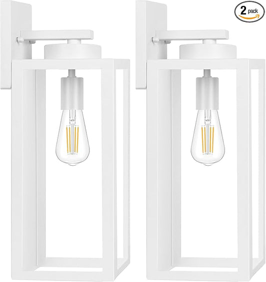 Large Size Outdoor Wall Light Fixtures, Exterior Lighting Fixtures Porch Sconces Wall Mounted, Waterproof White Outdoor Wall Lanterns Lamps, Outside Lights for House Patio Front Door Entryway, 2-Pack BringYouBrightFuture