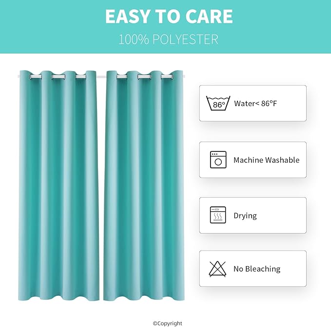 DIVA EN CAMINO DEC Outdoor Patio Curtain Waterproof Darkening Thermal Insulated Indoor Curtains for Bedroom, Porch, Living Room, Pergola, Cabana, W52 x L72, Teal Blue, Set of 2 Panels DivaenCamino