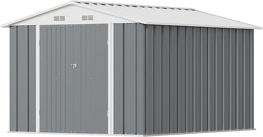Greesum 8×10FT Outdoor Storage Shed, Metal Patio Storaged Sheds with Lockable Doors, Sheds & Outdoor Storage for Bike, Backyard, Pool and Garden, Gray BuynowfromGreesum