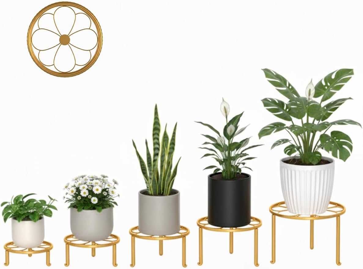 5 Pack Metal Outdoor Plant Stand Heavy Duty Plant Pot Stands for Indoor and Outdoor Round Flower Pot Support Rack for Multiple Display Pot Rack Rootora