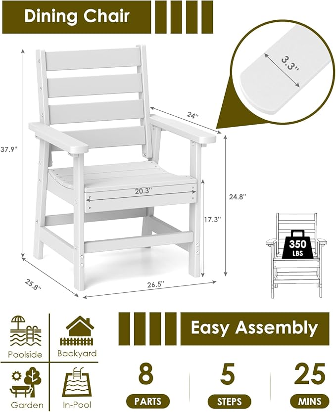 GREENVINES Outdoor Dining Chair | HDPE | Patio Chairs | All-Weather | White GreenVines