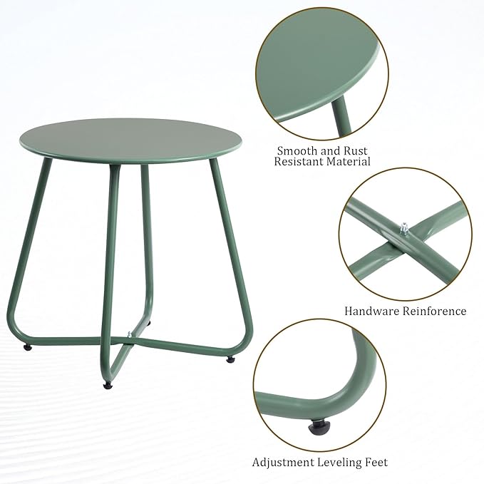 HollyHOME Round Metal Side Table, Rust-Resistant Patio Small Plant Stand, Outdoor 17.32'' Portable End Table for Balconies, Gardens, Living Rooms and Bedrooms, Atrovirens HollyHOME