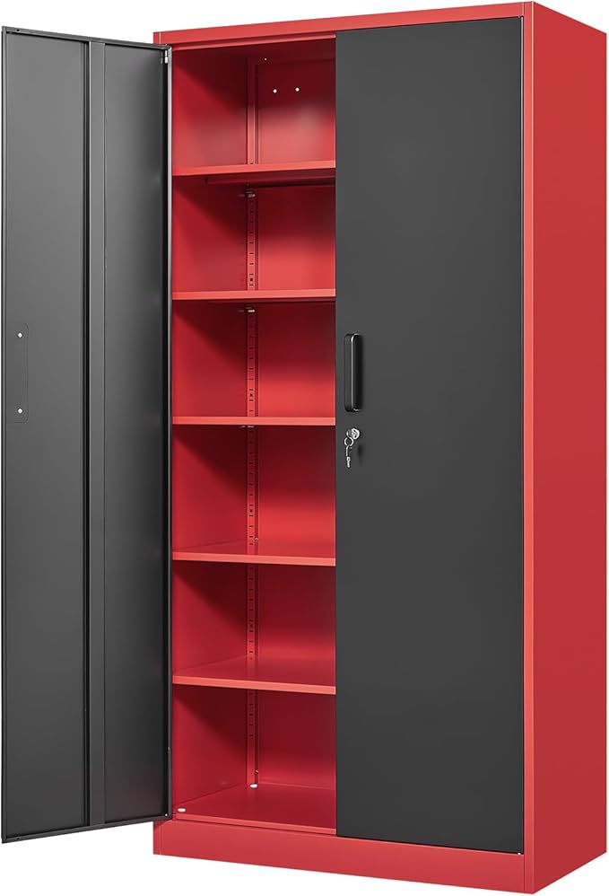 Yizosh Metal Storage Cabinet with Lock Doors and 5 Adjustable Shelves,- 72" Garage Storage Cabinet for Home,Office,Garage,School Yizosh