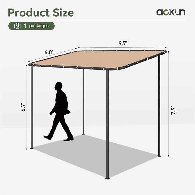 Aoxun 10x6 Lean to Gazebo Outdoor Pergola with Water Resistant & UV-Resistant, Wall-Mounted Canopy Sloped Roof Awning for Patio Backyard, Deck, or Garden Khaki Aoxun