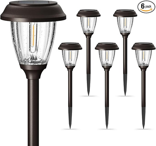 XMCOSY+ Solar Pathway Lights Outdoor, Glass & Stainless Steel Garden Lights with 2 Lighting Modes (10/25 LM), IP65 Waterproof, Warm White for Yard, Walkway, Driveway, Patio & Path (6 Pack) XMcosy