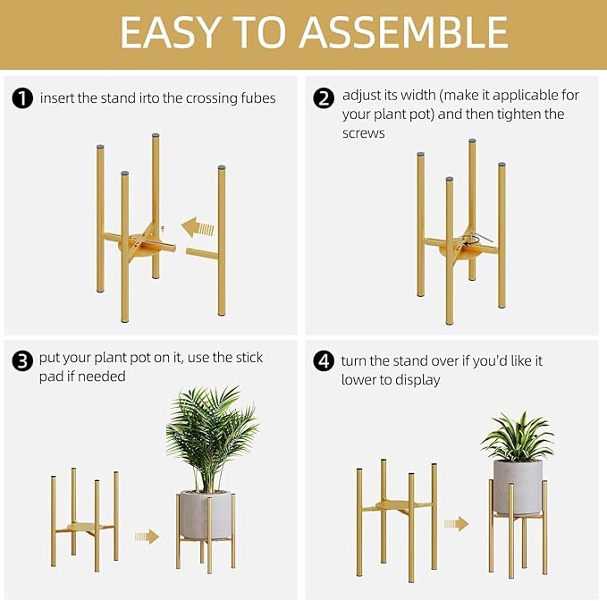 Plant Stand Indoor for 2 Height Options ,Mid Century Modern Outdoor Planter Holder,Corner plant stand Capacity of 160LB for 8 to 14 Inch Pots Golden with Round Plate 2 Pack HomecourtyardsInterio