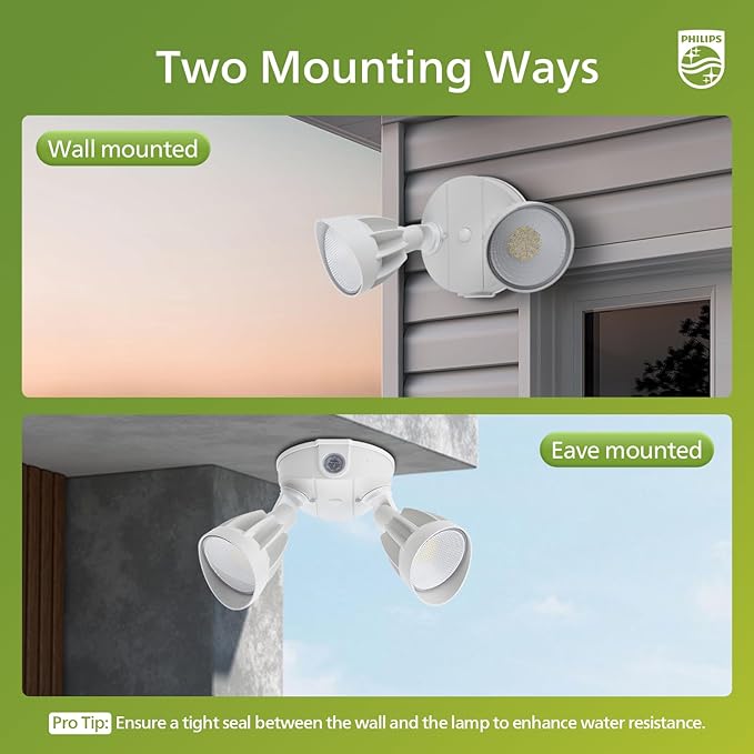 Philips Dusk to Dawn 44W 3500LM LED Security Flood Lights Outdoor, 5000K Daylight, Wet Location, Dual Adjustable Heads Aluminum Wall Light for Yard Garage Porch PhilipsLightingLED