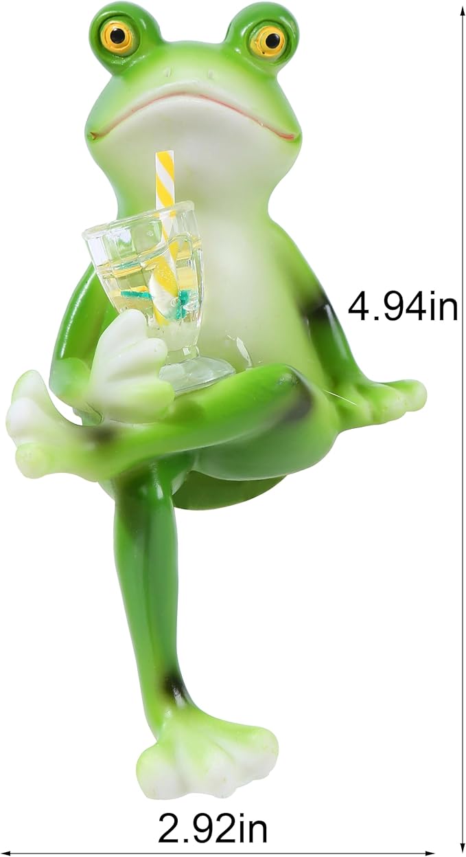 Miniature Frog Figurines Plant Decorations for Pots, Funny Outdoor Garden Decor Women Gifts Frog Statue Planter Hugger for Flower,Lawn,Yard Ornament,2.92"x1.12"x4.94 Suqorinp