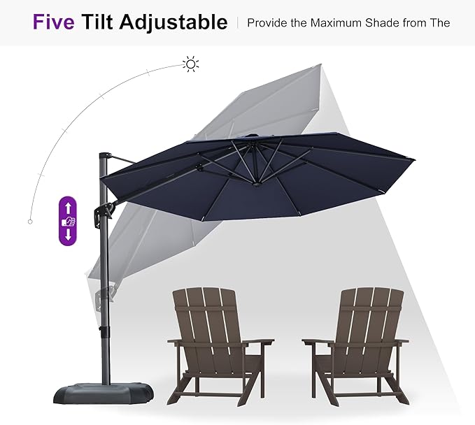 PURPLE LEAF 10 Feet Patio Umbrella Outdoor Cantilever Round Umbrella Aluminum Offset Umbrella with 360-degree Rotation for Garden Deck Pool Patio, Navy Blue PURPLELEAF
