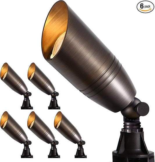 Gardencoin Solid Brass Outdoor Landscape Spotlights, 12V Heavy Duty Low Voltage LED Spot Light Waterproof for Garden and Yard Up Lighting, Bronze Accent Lighting Fixture Without Bulb (Classic, 6 Pack) Gardencoin