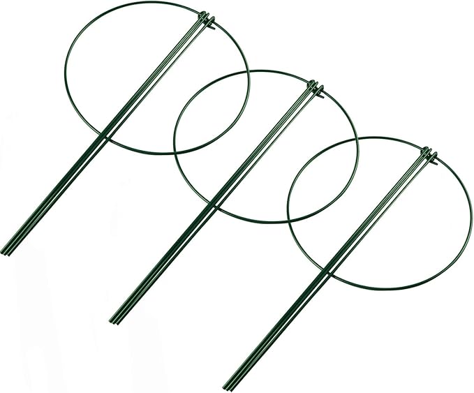 HiGift 3 Pack Peony Cages Support Stakes Ring for Garden, Round Plant Support for Outdoor (10" W x 17" H), Indoor Plant Cages Hoops Plant Rings for Tomatoes,Rose,Astilbes,Vine Indoor Potted Plants HiGift
