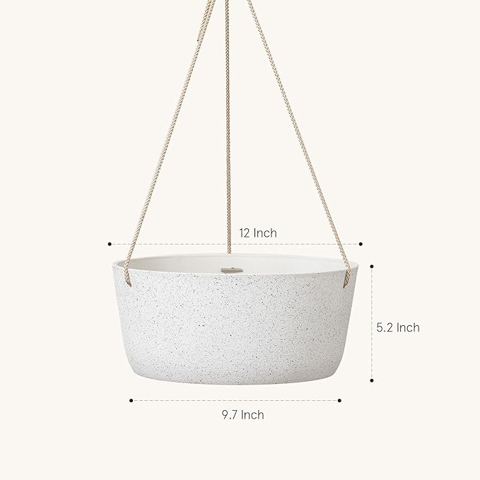 La Jolie Maison Large Hanging Planters - 12 Inch Outdoor Flower Pots, Hanging White Planters Set of 2 LaJolieMaison