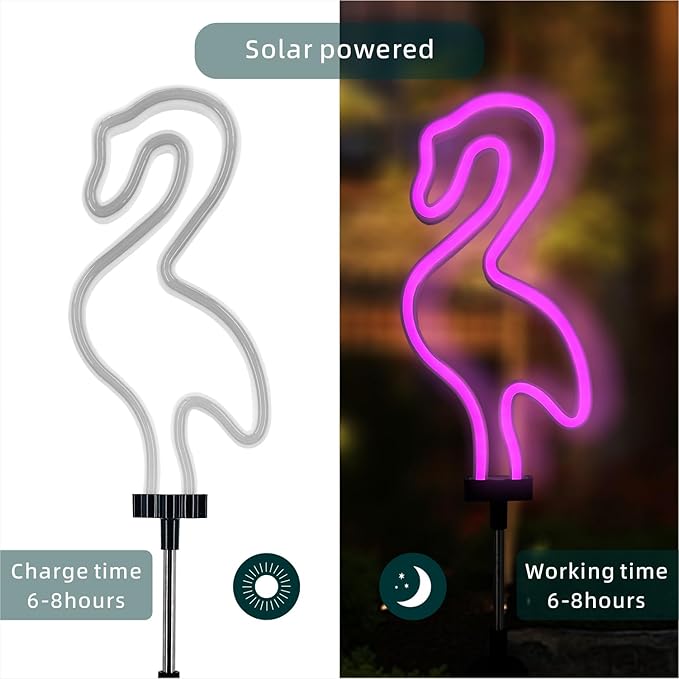 Flamingo Cactus and Mushroom Solar Garden Stake Lights Outdoor Waterproof Neon Lights Decoration,Outdoor Solar Pink Flamingos Lights for Outside,Yard,Pathways,Patio, Lawn or Landscaping Decor(3pcs) Rootora
