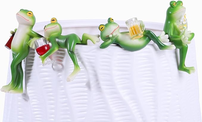4 PCS Tipsy Frog Statues Pot Hugger Decorations for Plant, Miniature Frog Figurines Women Gifts Garden Decor Outdoor Plant Hangers Decor for Yard,Flower,Lawn Ornament Suqorinp