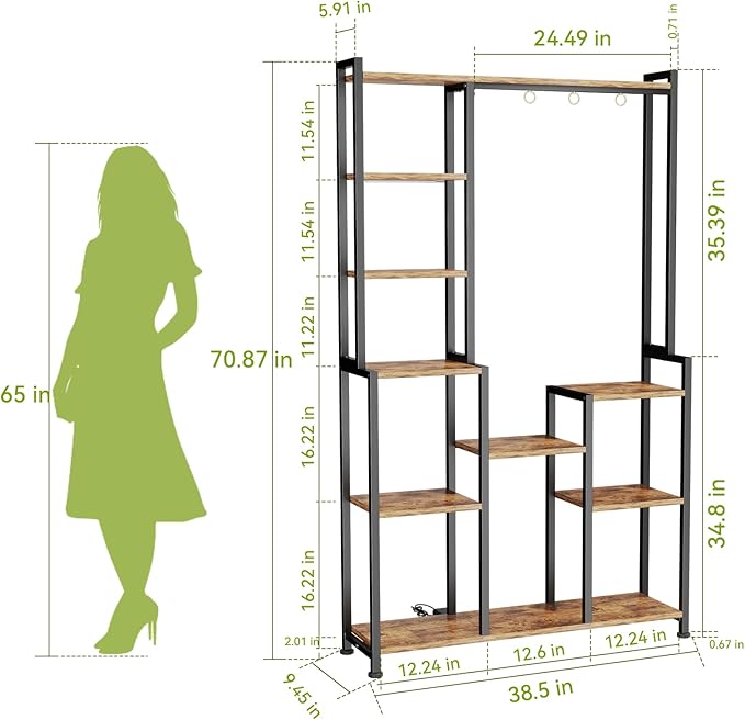 C2 Plant Stand Indoor with Grow Lights, Indoor Tiered Metal Plant Stand 70.87" Tall Plant Shelf with Hooks for Hanging, Plant Holder Display Shelves for Patio, Garden, Outdoor CYXPHION