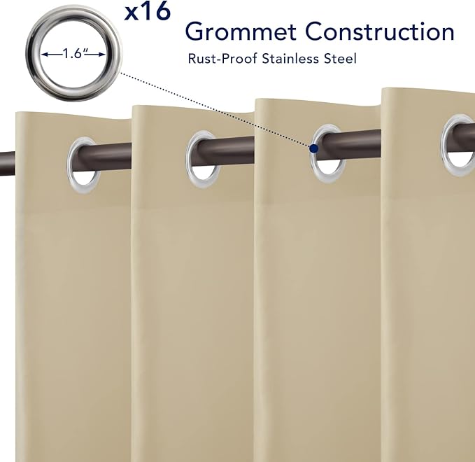 PureFit Outdoor Curtains for Patio Waterproof Weatherproof, UV Resistant Outside Curtains for Gazebo, Front Porch, Pergola, Sun Blocking Privacy Curtain, 120W x 84L inch, 1 Panel, Beige PureFit