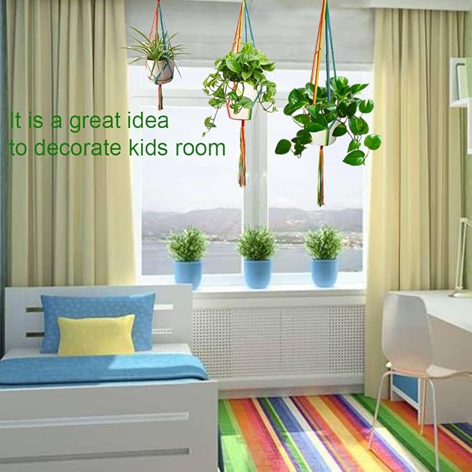 Rainbow Macrame Plant Hangers Indoor Outdoor, 3 Pack Different Size Flower Pot Holder Hanging Plant Holder for Windows Garden Boho Home Decor HOWMAX