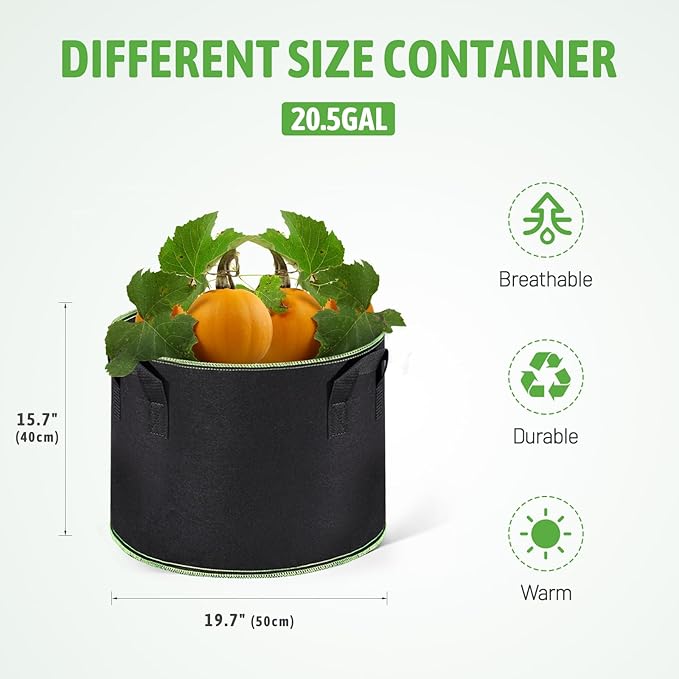 Delxo 10 Pack 20 Gallon Plant Grow Bags Heavy Duty Aeration Fabric Pots Thickened Nonwoven Plant Grow Bags with Handles Delxo