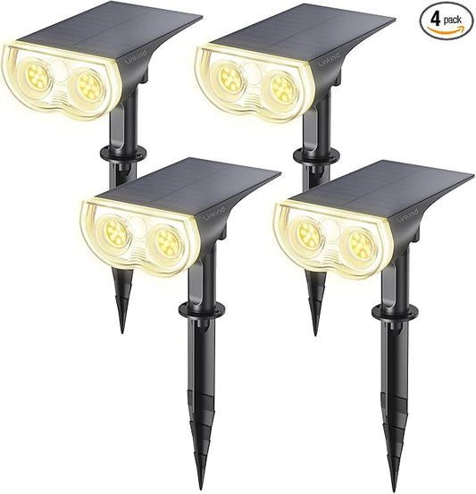 Linkind Solar Lights Outdoor Waterproof IP65, StarRay Dusk-to-Dawn Outdoor Solar Lights, 3 Lighting Modes Solar Spot Lights Outdoor for Garden, Yard, Landscape (Warm White, 4 Pack) Linkind