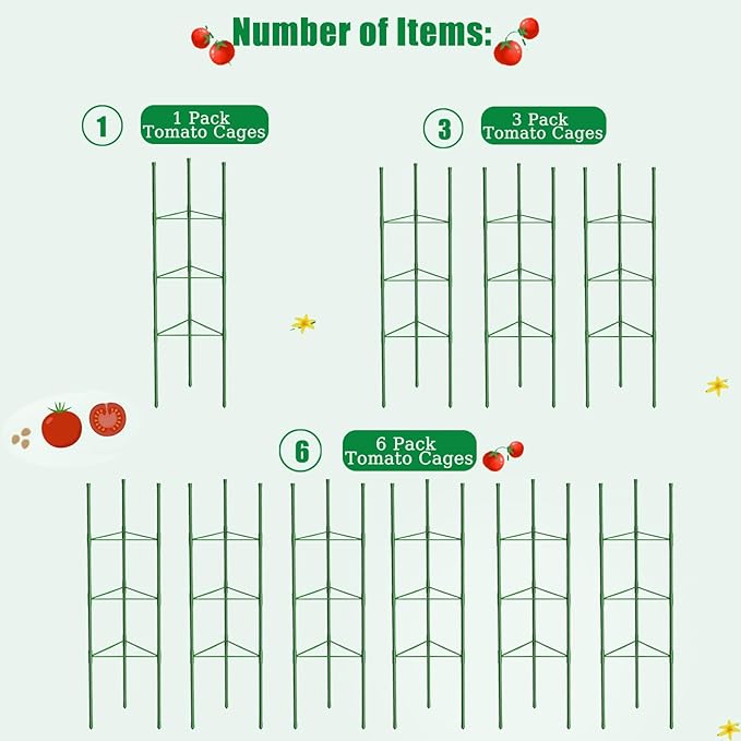 3 Pack Tomato Cages, 51.2in Tomato Plant Support Stakes Heavy-Duty, Garden Tomato Cages & Trellis for Climbing Vegetables, Tomatoes, Peppers, and Potted Plants(3) MQUPIN