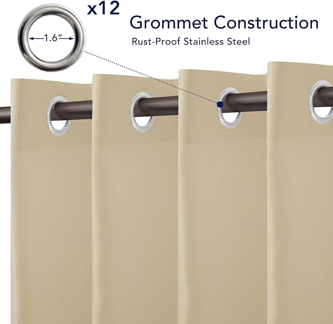 PureFit Outdoor Curtains for Patio Waterproof Weatherproof, UV and Fade Resistant Outside Curtains for Gazebo, Front Porch, Pergola, Sun Blocking Privacy Curtain, 100W x 95L inch, 1 Panel, Beige PureFit