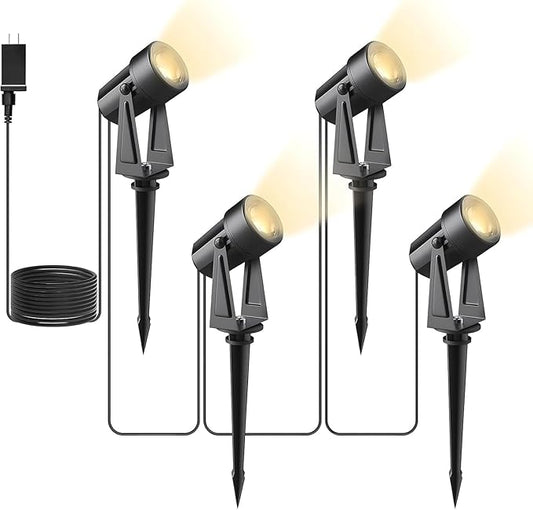 Svater 4 Pack Landscape Lighting Low Voltage,Outdoor Spotlights with Transformer, Plug in LED Spot Lights for Yard, Backyard,House 12V 3000K Warm White, IP65 Waterproof Svater