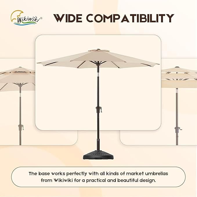 wikiwiki 80 Lbs Round Weighted Patio Umbrella Base, Free Standing Heavy Duty Base Water & Sand Filled Plastic Round Umbrella Base (Charcoal) WikiwikiPatioUmbrellas