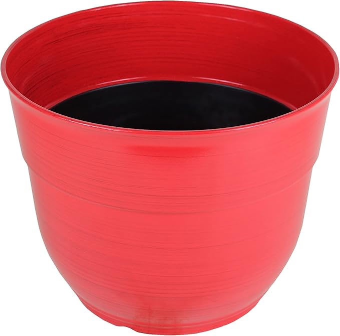 Garden Elements Indoor/Outdoor Glazed Brushed Happy Plastic Planter, Large, Bright Red, 15" (Pack of 2) GardenElements