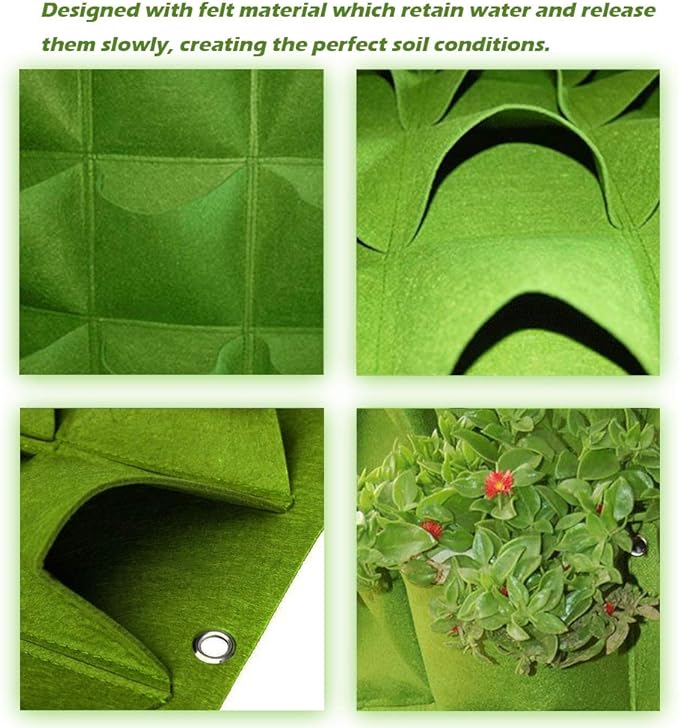 Hanging Planting Grow Bags, 49 Pockets Hanging Vertical Wall Planter Wall Mounted Grow Bag Outdoor Indoor Gardening Vertical Greening Flower Container, Planting Bags Storage Bags(1.0 m × 1.0 m, Green) LITLANDSTAR