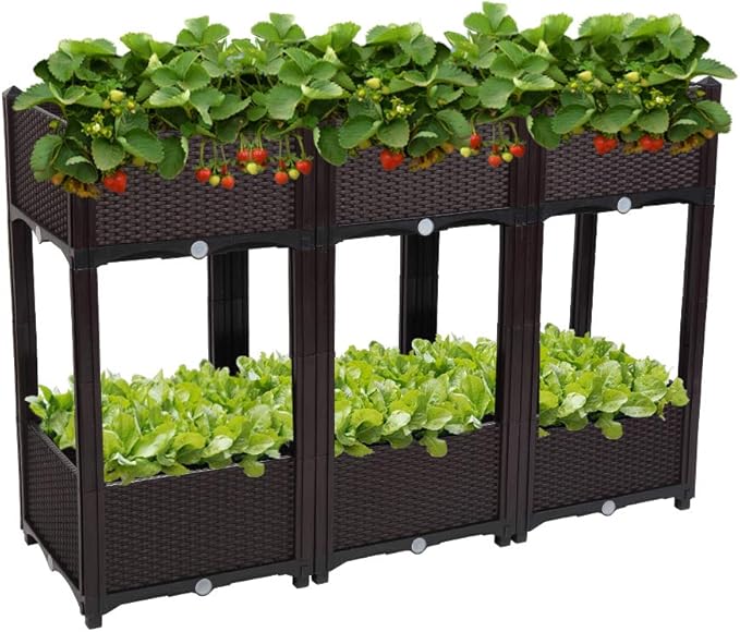 VINGLI Square Raised Garden Bed, Self-Watering Plastic Planter for Indoor Outdoor Vegetables, Fruits, Potato, Flowers, All Weather (6 Pcs) VINGLI