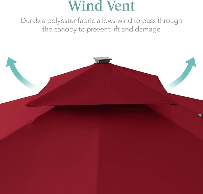 Best Choice Products 10x10ft Cantilever Patio Umbrella w/Base Included, Solar LED Lights 360 Rotation Large Offset Hanging Outdoor Shade for Deck Pool Backyard w/Stand – Burgundy BestChoiceProducts
