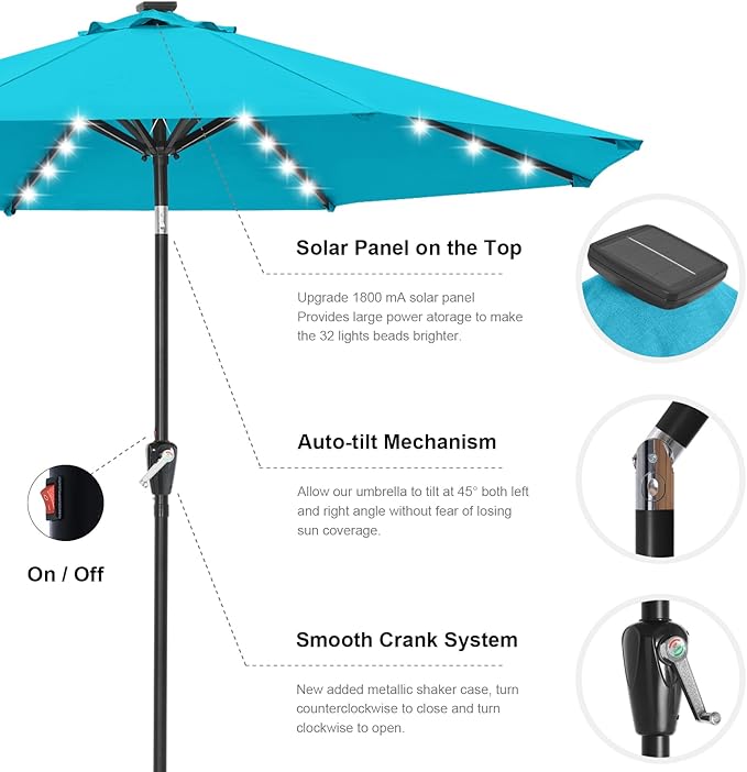 ABCCANOPY Durable Solar Led Patio Umbrellas with 32LED Lights 11FT (Turquoise) ABCCANOPY
