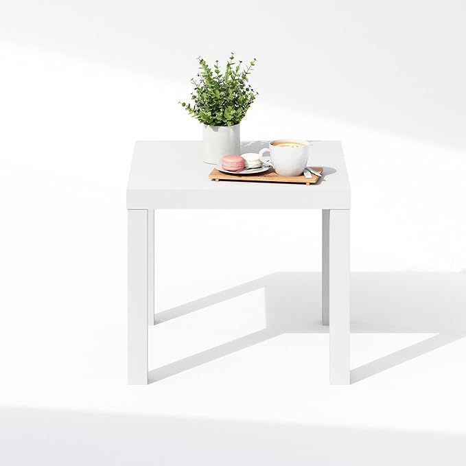 Furinno Classic Coffee Table, Square Modern Coffee Table with Triple Thick Tabletop, Simple Side Table with 4 Legs, for Living Room, Bedroom, Home Office, White Furinno-FitsYourSpaceFitsYourBudget