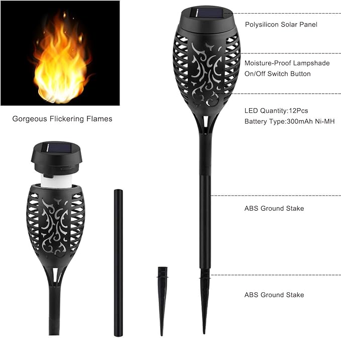 Kurifier Solar Lights Outdoor, 8Pack Solar Torch Light with Flickering Flame, Waterproof Solar Garden Light, Outdoor Solar Lights for Yard, Flame Torches for Outdoor Decorations Decor Yard Kurifier