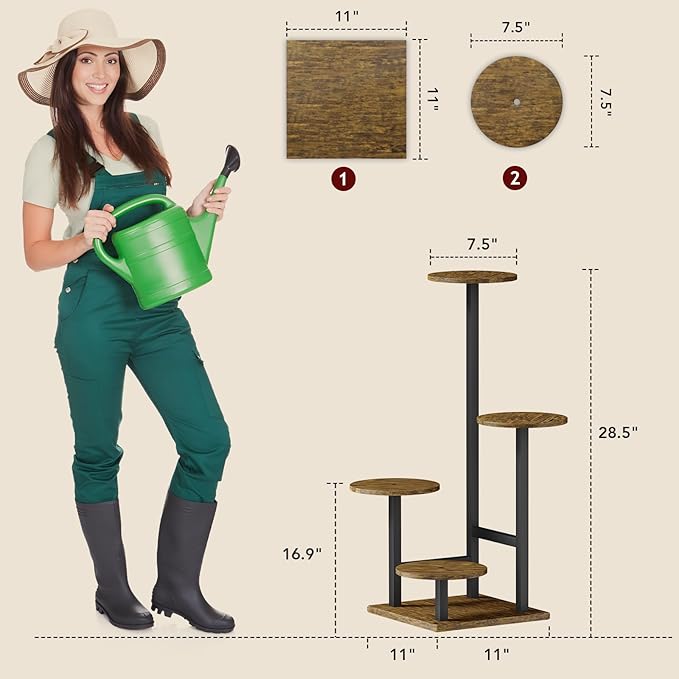 Plant Stand Indoor with Grow Light,4-Tiered Tall Plant Stand Indoor, Metal Plant Shelf with Adjustable Light, Ideal for Living Room, Garden, Patio (Black Brown) Homsorout