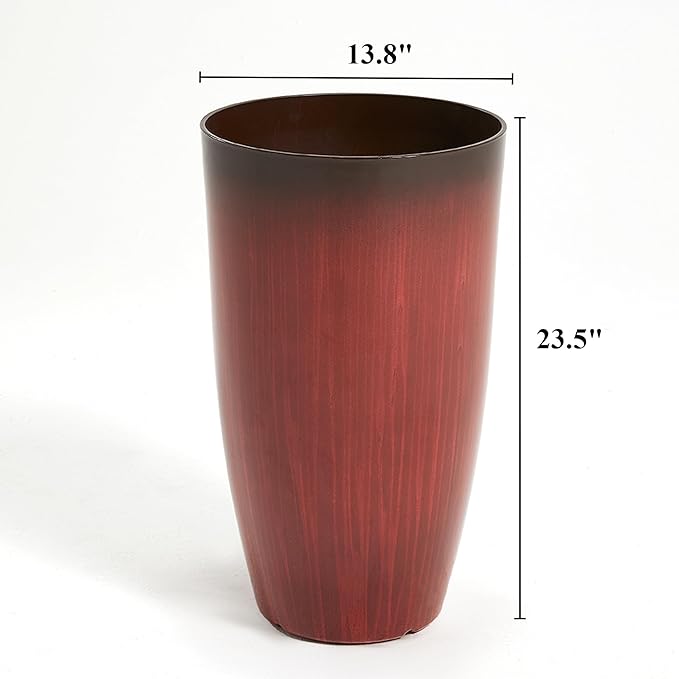 Worth Garden 23.5" H. Large Plastic Planters - Set of 2 Gradient Red Glossy Smooth Finish - Tall Plant Pots for Indoor & Outdoor Use - Decorative Lightweight Flower Pots for Front Porch, Patio, Deck WORTH